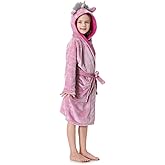 Hooded Herringbone Girl's Fleece Soft Spa Kimono Long Robe,Kids Comfy Sleepwear Bathrobe