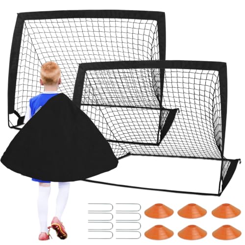 Fussballtore für Garten Kinder, Faltbarer Fussballtore 2er Set mit 6 Hütchen & Tasche, MAXVINI 120 * 90 * 90cm kleines Fussball-Tor Leichter Aufbau, F