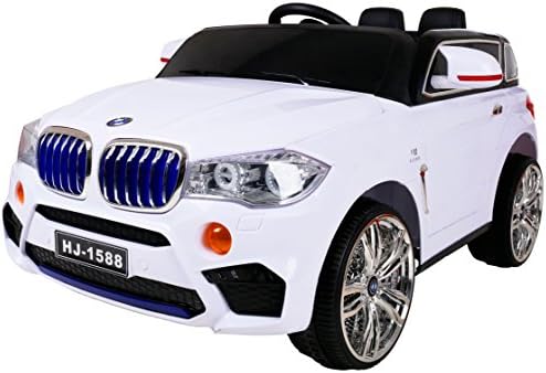 BMW X5 Style Premium 12-volt MP3 Electric Battery Powered Ride On Kids Boys Girls Toy Car RC Parental Remote LED Lights Music Leather Seat -White