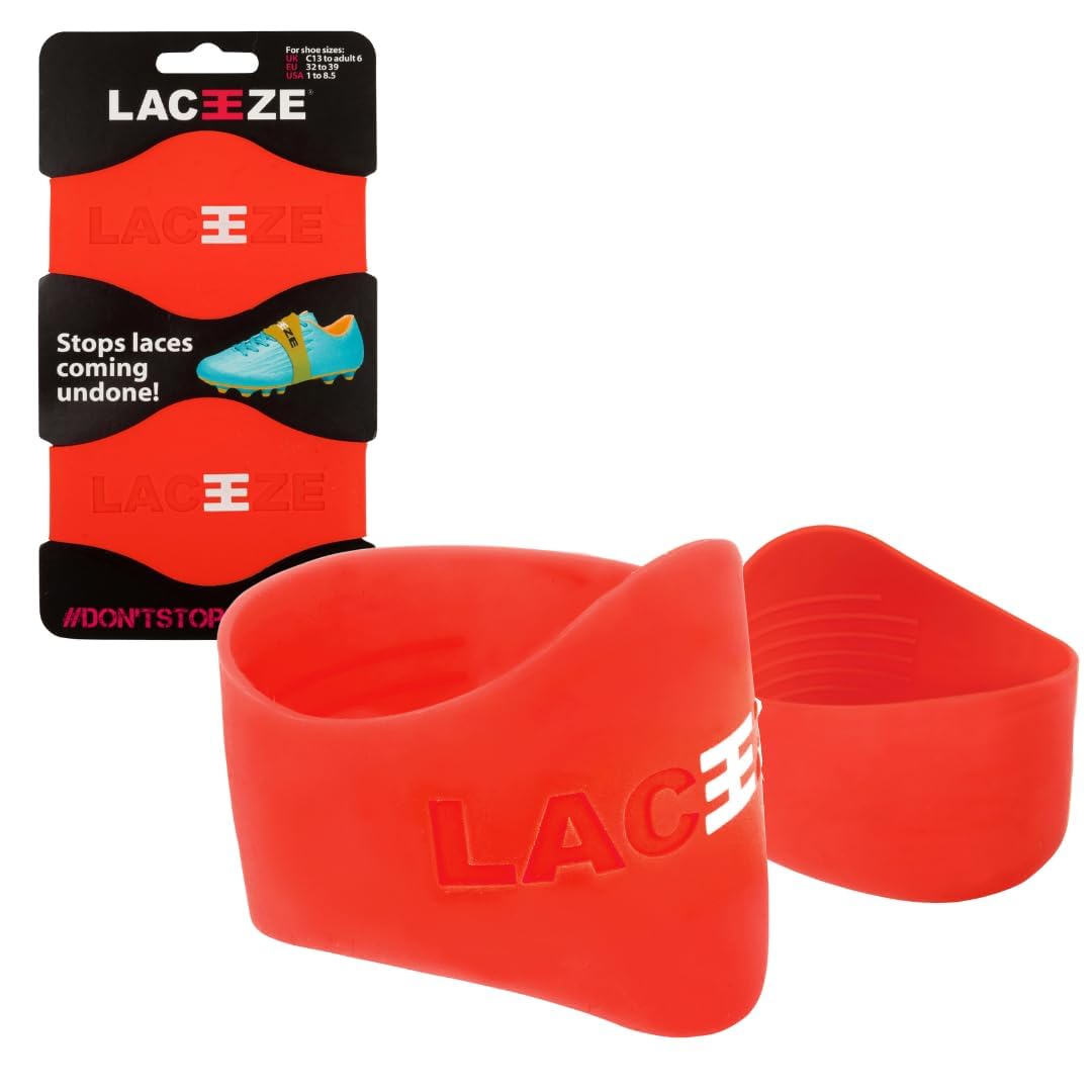 LACEEZE Original Bands – As Seen on Dragons' Den – Ribbed Technology – Secure Laces, Prevents Unraveling, Fits Shoe Size C13 – UK 6.5, Red, Ideal for Sports Shoes, Football, Rugby — image 1