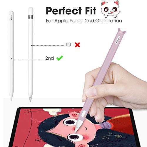 Silicone Case for Apple Pencil 2nd Generation Holder Sleeve Skin Pocket Cover Accessories Kit for iPad Pro 11 12.9 inch 2018, Cute Soft Grip Pouch Cap Holder and 2 Protective Nib Covers (Purple)
