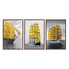 3 Piece Framed Canvas Home Artwork Decoration Go Sailing Canvas Wall Art for Living Room, Bedroom - 16"x24"x3 Panels