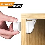 Baby Safety Magnetic Cabinet Locks & Latches (10 Locks+ 2 Keys), Children Proof System, 3M Adhesive, No Drill Tools Required for Drawers, Cabinets, Closets
