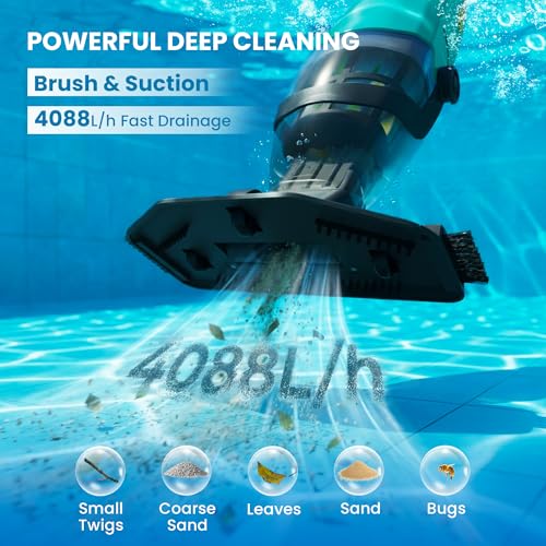 Rechargeable Pool Vacuum, Cordless Handheld Pool Cleaner with Powerful Suction for Small Pools, Hot Tubs, Spas & Above Ground Pools, for Sand, Leaves & Debris in Hot Tubs and Spas
