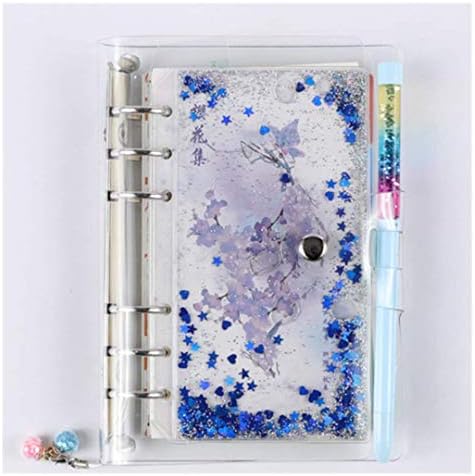 Transparent Clear PVC Loose Leaf Cherry Blossom Printing Notebook Binder Planner Agenda Journal Diary Notepad (A5, with Pen Purple)