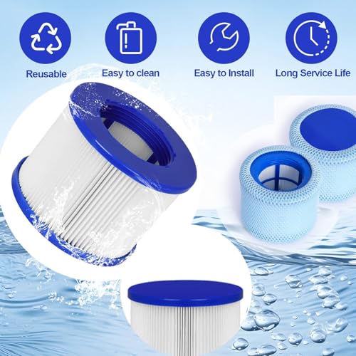 Luazuri Replacement Filter Cartridges for Spa Filter, Whirlpool Filter for Inflatable Hot Tubs & Massage Pools Compatible with All Relxtime, Alexo, Wejoy, Aquaspa Hot Tub (4 Filters + 2 Filter Bags)
