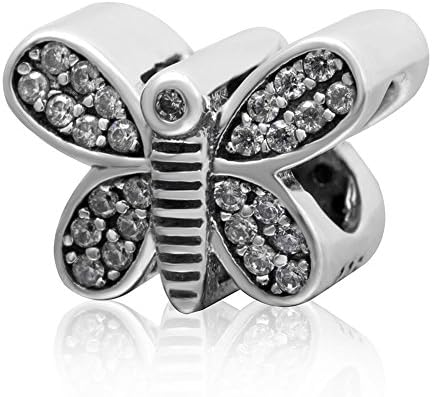 ChaWin Spring Sparkling Butterfly 925 Sterling Silver Clear Cubic Zirconia Beads Charms Fit Woman Diy Bracelet Jewelry