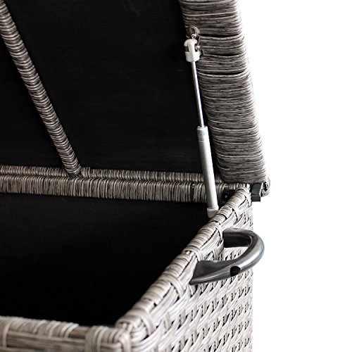 Auflagenbox Kissenbox Gartenbox Gartentruhe Aufbewahrungsbox Aufbewahrungskiste Kissentruhe - mit Hubautomatik, 134x56x65cm, Poly Rattan, Rollbar, Grau – Bild 5