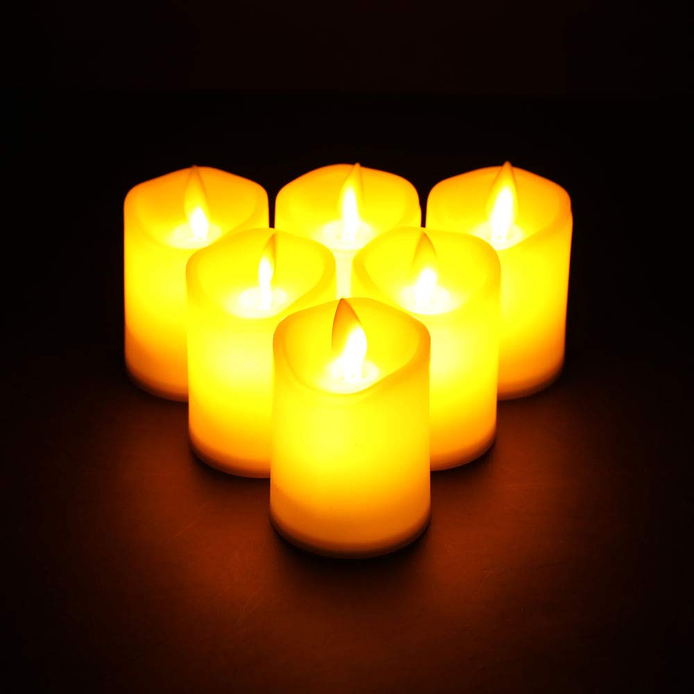 JHY DESIGNset of 6 Flickering Candles 7cm High Plastic Flameless Battery Powered with Moving Wick LED Electric Fake Tea Lights for Lantern Home Church Weddings