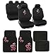 BDK 13 Piece Pink Hearts Design Complete Set - 9 Piece Seat Covers and 4 Piece Carpet Mats - Premium Design