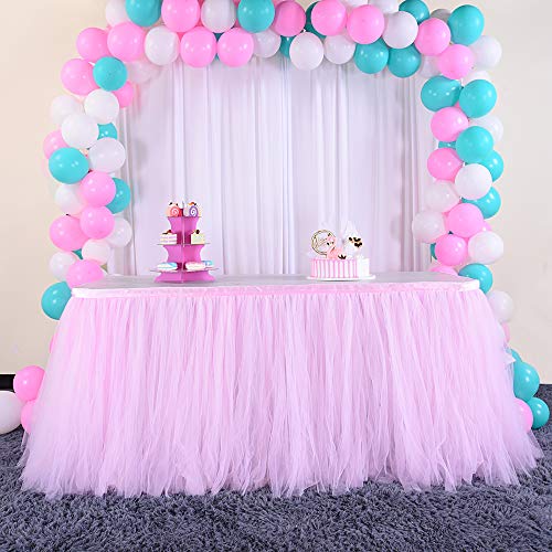 HBB Kids Handmade Tutu Tulle Table Skirt Cover for Girl Princess Birthday Party, Baby Shower, Slumber Party & Home Decoration-Beautiful, Eye Catching & Unforgettable Party Centerpiece, 1 yd, Pink