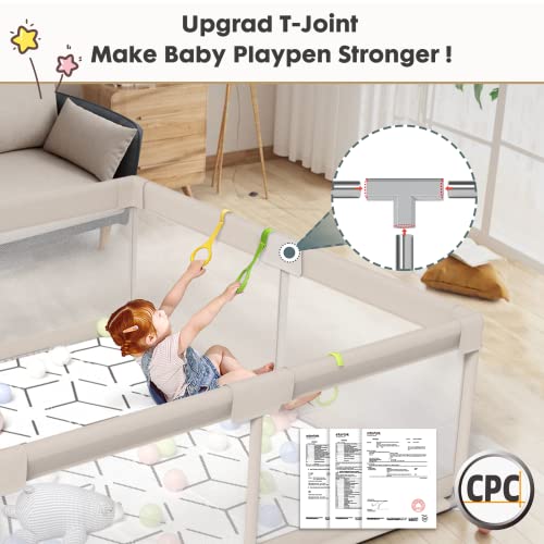 ZEEBABA Baby Playpen with Mat, Playpen for Babies (59x59x27inch), Kids Safety Play Pen for Babies and Toddlers, Extra Large Playpen Playmat, Baby Fence Gives Mommy a Break, Large Baby Play Yard