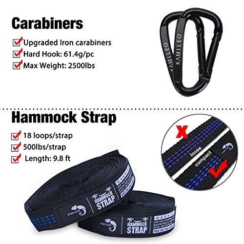 Kamileo Double Camping Hammock, Lightweight Nylon Portable Hammock with Sleep Mask and Tree Straps, for Camping Backpacking Outdoor Beach Yard (Blue)