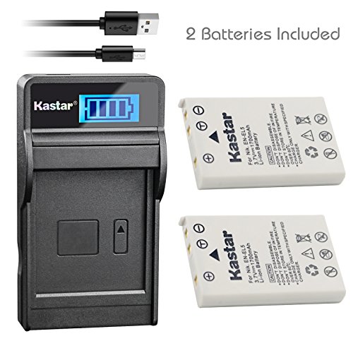 Kastar Battery (X2) & SLIM LCD Charger for Nikon EN-EL5, ENEL5, MH-61 and Nikon Coolpix 3700, 4200, 5200, 5900, 7900, P3, P4, P80, P90, P100, P500, P510, P520, P530, P5000, P5100, P6000, S10 Cameras