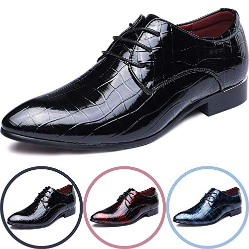 2018 Men's Fashionable Collection Patent Leather Oxfords Shoes Wedding Business Formal Party Shoes Glossy Eye Catching Design (Women 11.5-12 / Men 9.5-10 â†’ EUR 44, Black)