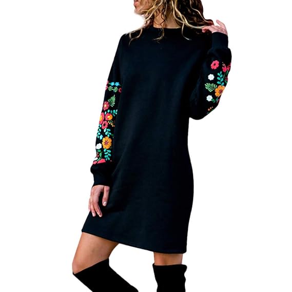 floral embroidered long sleeve casual hoodie