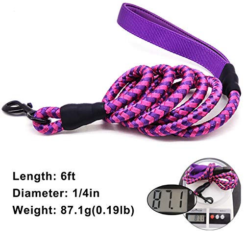 Mycicy Small Dog Leash - 6FT x 1/4" Reflective Rope Dog Leash -  Nylon Braided Purple Dog Leash for Puppy Cats Small Pets - Thumbnail 4