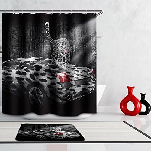 Waterproof Thick Shower Curtain 72"X72" and Microfiber Bathroom Matching Rug 16 x 24 inch,Set of 2(Running Leopard)