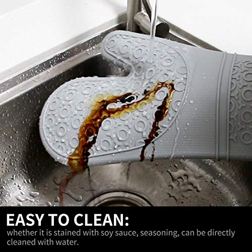 6 Pack Silicone Oven Mitts and Pot Holders Set - Extra Long Oven Mitts 480℉Heat Resistant Non-Slip Oven Mitts for Kitchen Baking Cooking,Gray