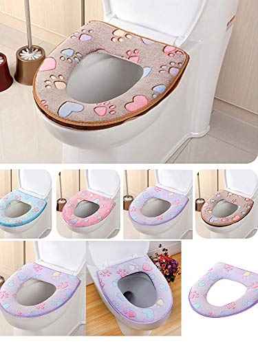 Fan-Ling Thickened cat paw Toilet Cushion,Cleaning Comfortable Toilet Seat Cover Pads,Bathroom Warmer Toilet Seat Cloth Soft Closestool Washable Lid Top Cover Pad,Easy Installation (Sky Blue)