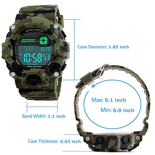 Venhoo Digital Kids Watches Outdoor Sport Waterproof Electronic EL-Light with Alarm Stopwatch Luminous Casual Military Wrist Watch Gift for Kids Boys Girls (9-18 Camouflage) - Thumbnail 5