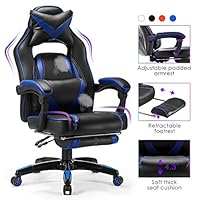 Kealive Gaming Chair Reclining Racing Chair, Ergonomic Office Chair with Breathable PU Leather and High Back, Adjustable Swivel Computer Chair with Headrest and Lumbar Support Footrest (Black+Blue)