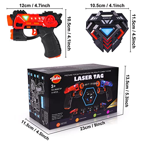 VATOS Laser Tag Guns Set, Infrared, Mini, with Badge, 4 Pack, 4 Players, Indoor, Outdoor, Group Activity Fun Toy for Children Age 4 5 6 7 Boys Girls