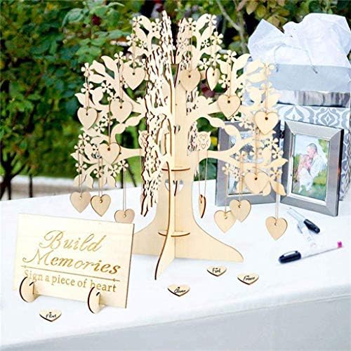 TANGON Wedding Guestbook Wedding Guestbook Alternative Unique Tree Shape Wedding Sign Guest Book with Wooden Hearts Guest Book
