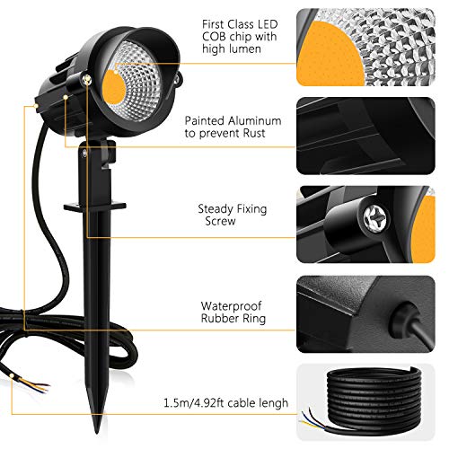 MEIKEE 6W LED Gartenleuchte mit Erdspieß 85-265V/AC Warmweiß 2700K 500LM Gartenstrahler IP66 Wasserdicht für Strauch… – Bild 8