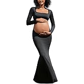Bhome Maternity Photoshoot Dress Long Sleeve Sexy Cut-Out Backless Maternity Maxi Gown Photography Outfits