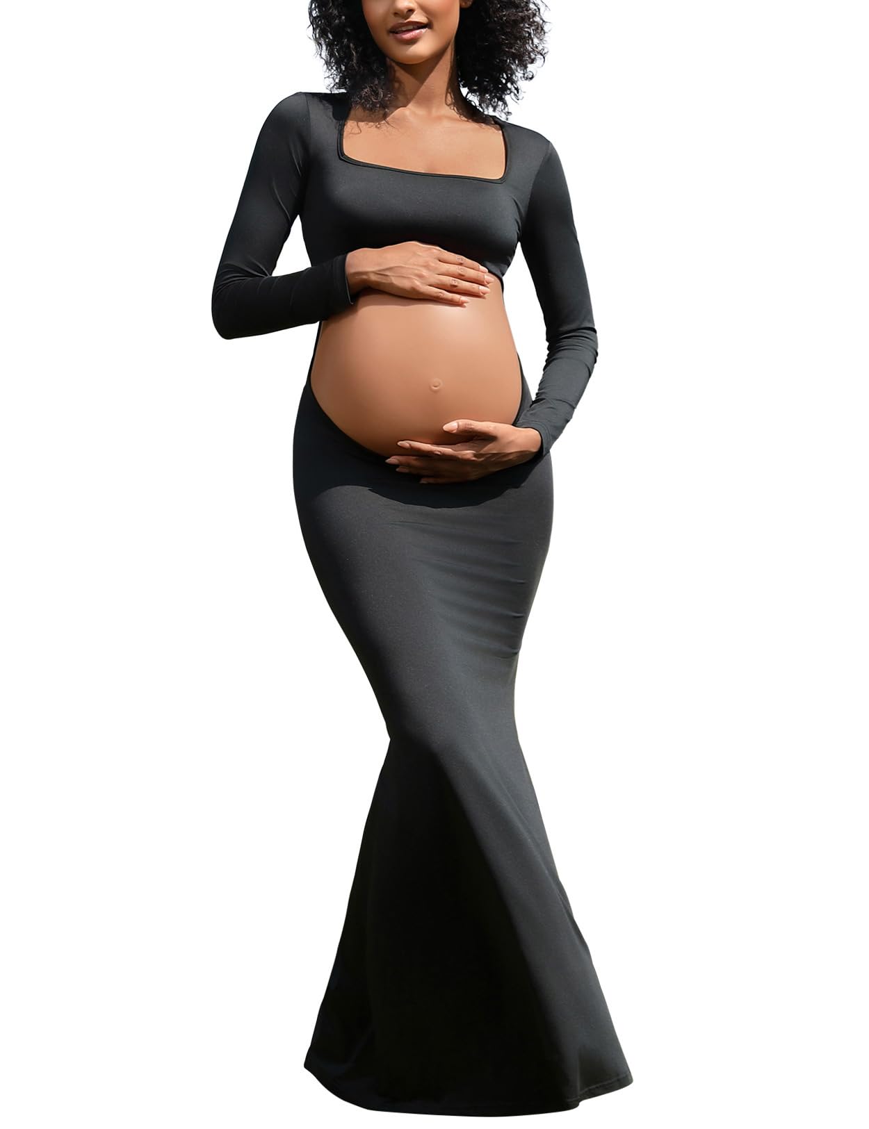 Photo 1 of Bhome Maternity Dress for Photoshoot Long Sleeve Sexy Cut-Out Backless Photography Maxi Gown, Elegant Maternity Gown for Baby Shower, Pregnancy Photoshoot, Special Occasions?Black,S