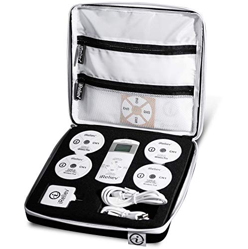 iReliev Wireless TENS + EMS Therapeutic Wearable System Wireless TENS Unit + Muscle Stimulator Combination for Pain Relief, Arthritis, Muscle Strength, Case & 4 Receiver Pods