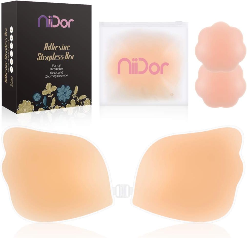 Niidor Adhesive Bra, Strapless Bras for Women Wing-Shaped Silicone Bra 2PCs Pasties for Women