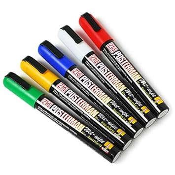 ZIG POSTERMAN COLOUR LIQUID CHALK MARKER PENS - PACK OF 5 - 6MM ...