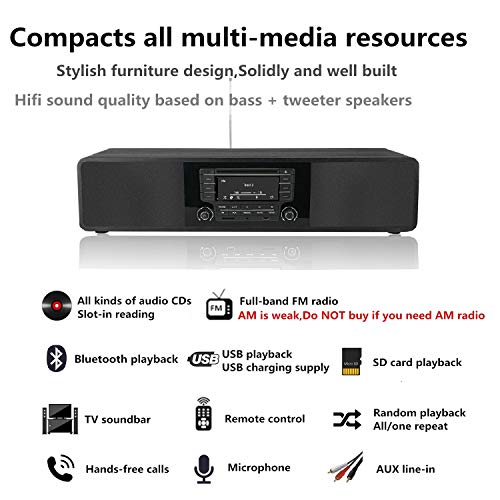 KEiiD CD Player for Home with Bluetooth Wooden Stereo System Desktop Speakers FM Radio USB SD AUX Remote Control, 28… - Image 3