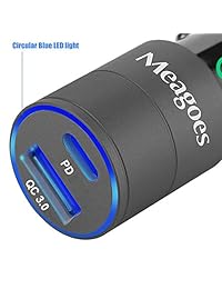 meagoes USB rápido PD Cargador de coche, entrega de potencia & quick charge 3.0 habilitado, con rápido USB tipo C a C Cable para Motorola Moto x4 Moto Z Play Droid fuerza, Z2 play Force, Nintendo Switch