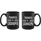 Pregnancy Announcement For Grandparents Black Coffee Mugs - Grandma To Be & Grandpa to Be 11 oz Mugs - Pregnancy Reveal Idea 
