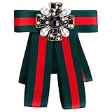 Sunvy Women Premium Crystal Pearl Bow Brooch Pre-Tied Neck Tie Brooches Pin Bow Tie Wedding Party Bow Tie
