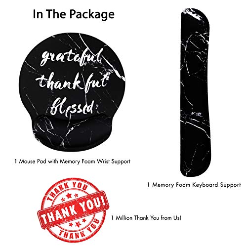 Grateful Thankful Blessed Ergonomic Design Mouse Pad with Wrist Rest Hand Support and Keyboard Support. Round Large Mousing Area. Mouse Pad and Keyboard Pad for Laptop, PC Computer & Mac.