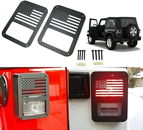 POMAR Left &amp; Right Tail light Cover Trim Guards Protector for Jeep Wrangler Sport X Sahara Unlimited Rubicon 2007-2015 (USA Flag)