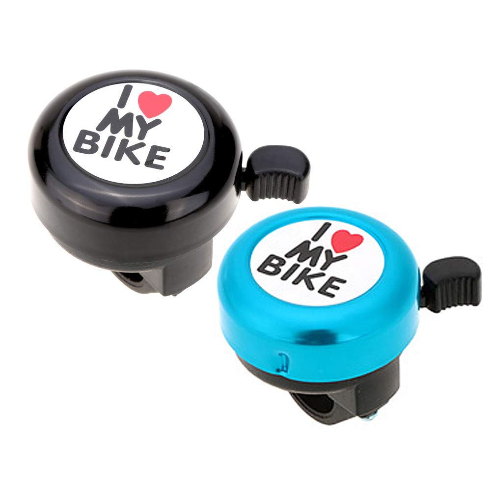 IKAAR 2pcs Bike Bell Bicycle Bell Loud Crisp Clear Sound for Road Bike, Mountain Bike, City Bike, Sports Bike, Kid's Bike, Cruiser Bike, BMX Bike, I Love My Bike Printed (Black + Blue)