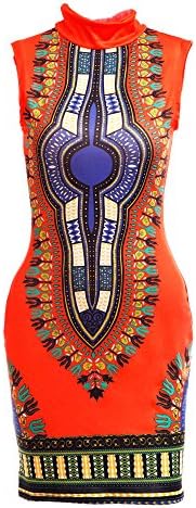 HONEY BOUTIQUE Women Bohemian Vintage Printed Ethnic Style Summer Shift Dress (M, Orange)