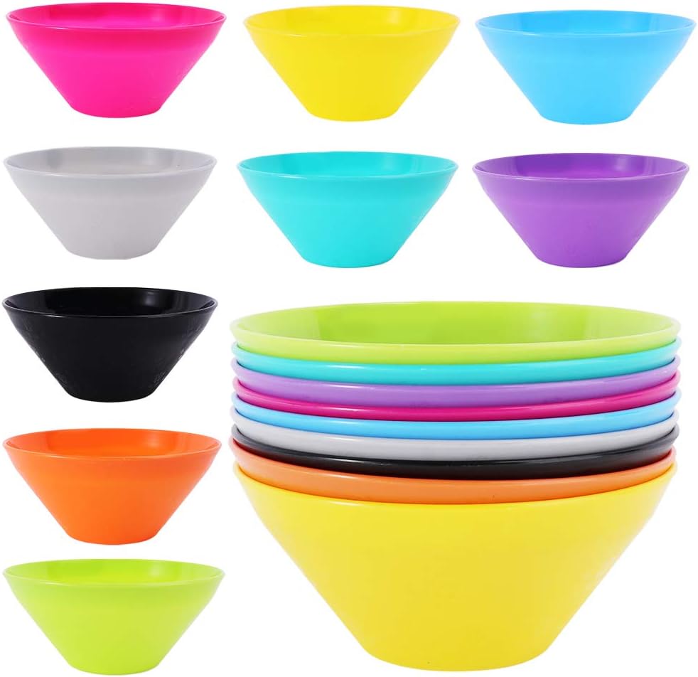 20 Ounce Plastic Bowls, Large Cereal Snack Bowls Unbreakable and Reusable Soup Bowls Salad Bowls, Kids Safe Toddler Bowls, Set of 9 in 9 Assorted Colors: Kitchen & Dining