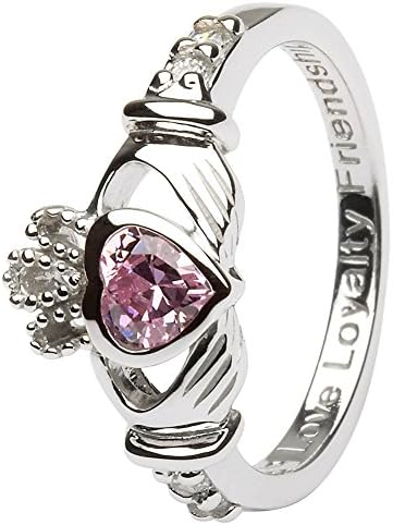 October Birth Month Sterling Silver Claddagh Ring LS-SL90-10. Made in Ireland.