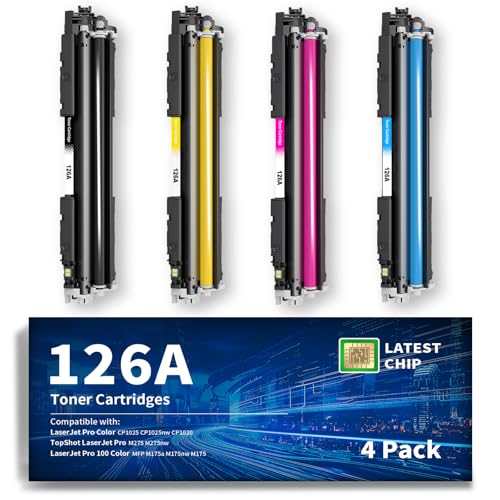 Toner 126A Compatible for HP 126A CE310A CE311A CE312A CE313A for HP LaserJet CP1025nw CP1025 Color LaserJet Pro 100 Color MFP M175A M176n M175nw M177fw M275 (Black, Cyan, Yellow, Magenta) a)