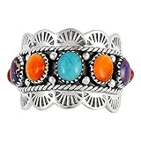 Genuine Turquoise & Gemstones Ring in 925 Sterling Silver Lady's Size 6 to 11