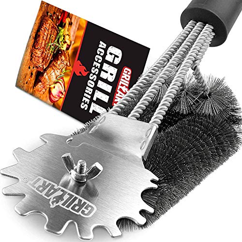 Grill Brush and Scraper Universal Fit - Adjustable BBQ Grill Accessories Cleaning Kit - 12 Grooves Safe 18" Stainless Steel Barbecue Grill Cleaner Wizard Tools for Weber Gas/Charcoal Grilling Grates