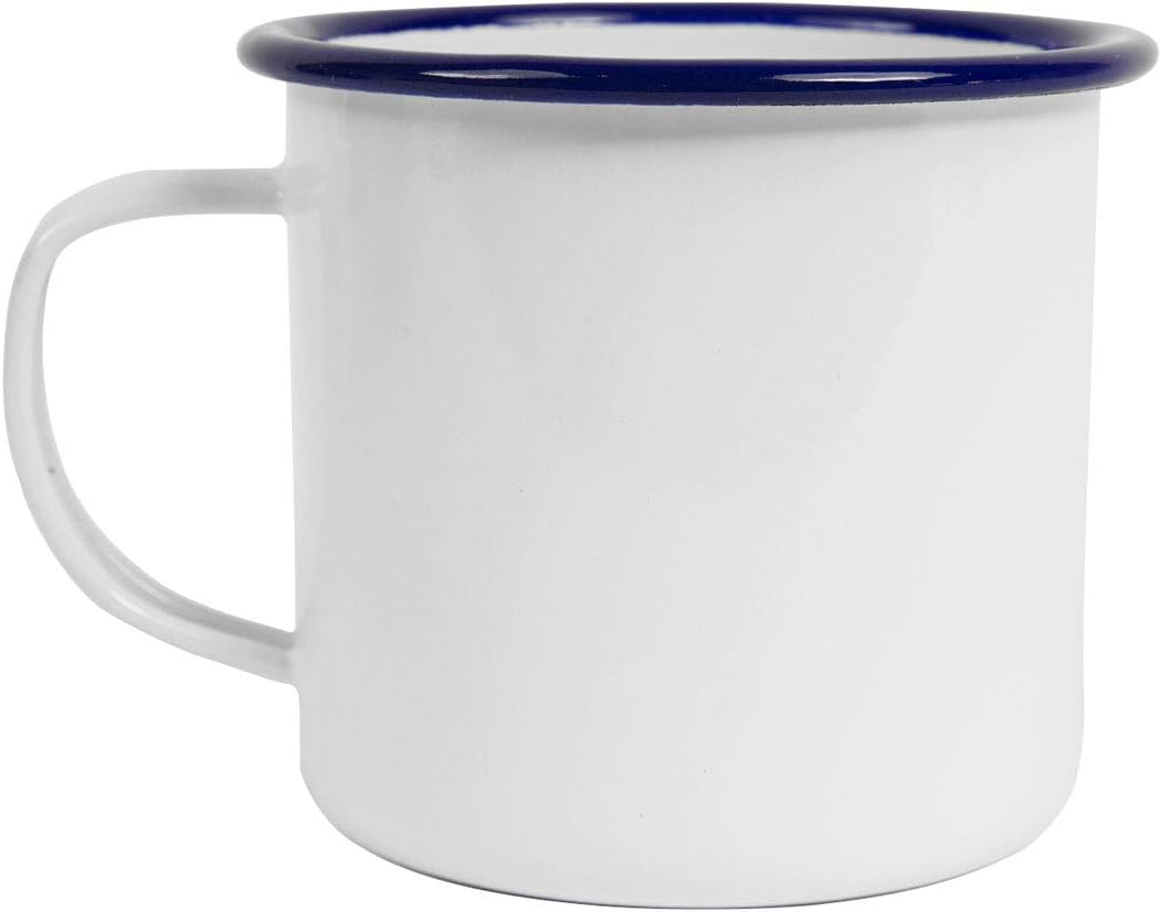 Crow Canyon Home Enamelware 16 oz. Coffee Mug, Blue Rim