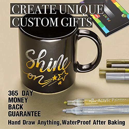 VHEONET Acrylic Paint Pens, 6 Pack (3 Gold 3 Silver) 3mm Permanent Painting Markers DIY Craft for Rock Ceramic Glass Wood Plastic Canvas Fabric Mug, Quick Dry, High Volume Ink