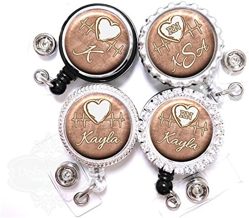 Personalized Rose Gold Medical EKG Heart Beat Line Lanyard Id Badge Reel Holder